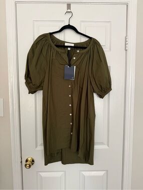 TUCKERNUCK- Olive Green Puff Sleeve Button Front Dress